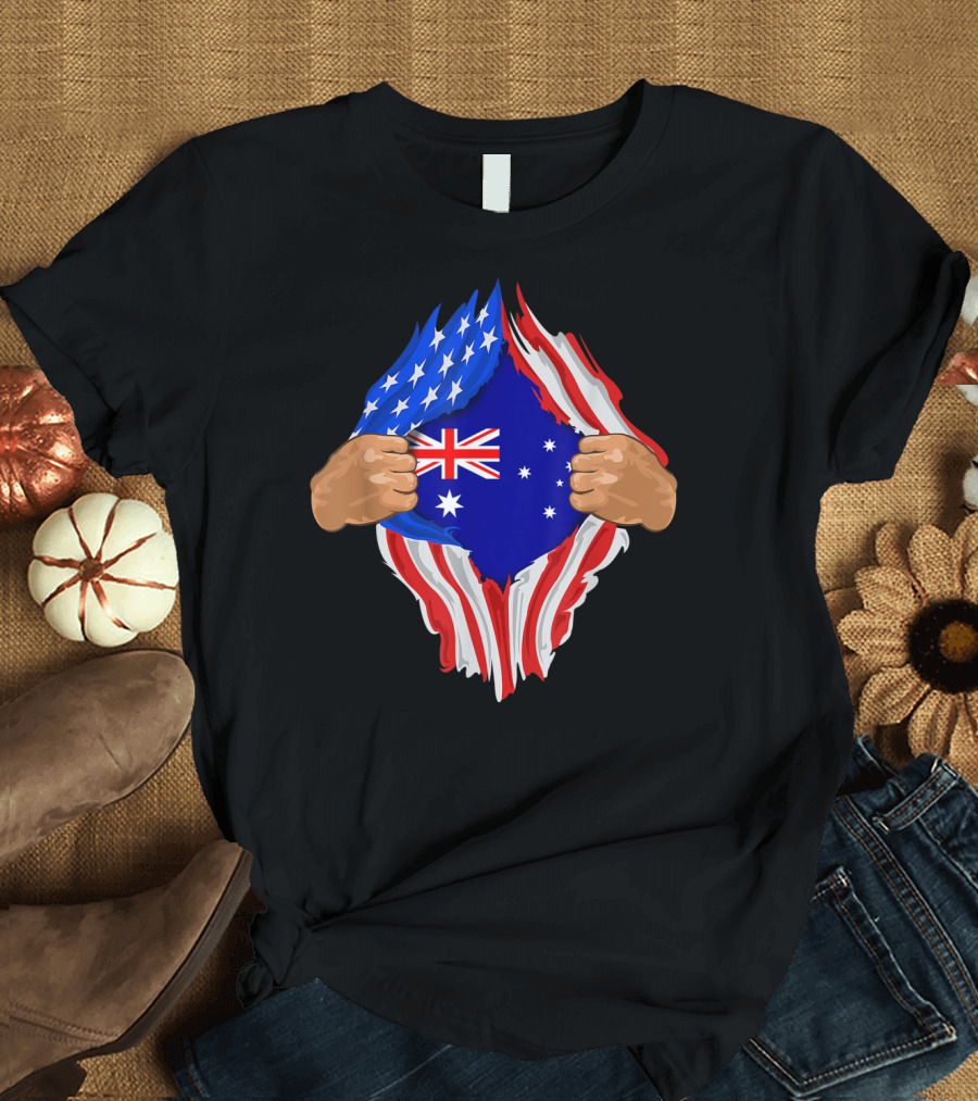 Australian Blood Inside Me American and Australia Flag Fusion T-Shirt