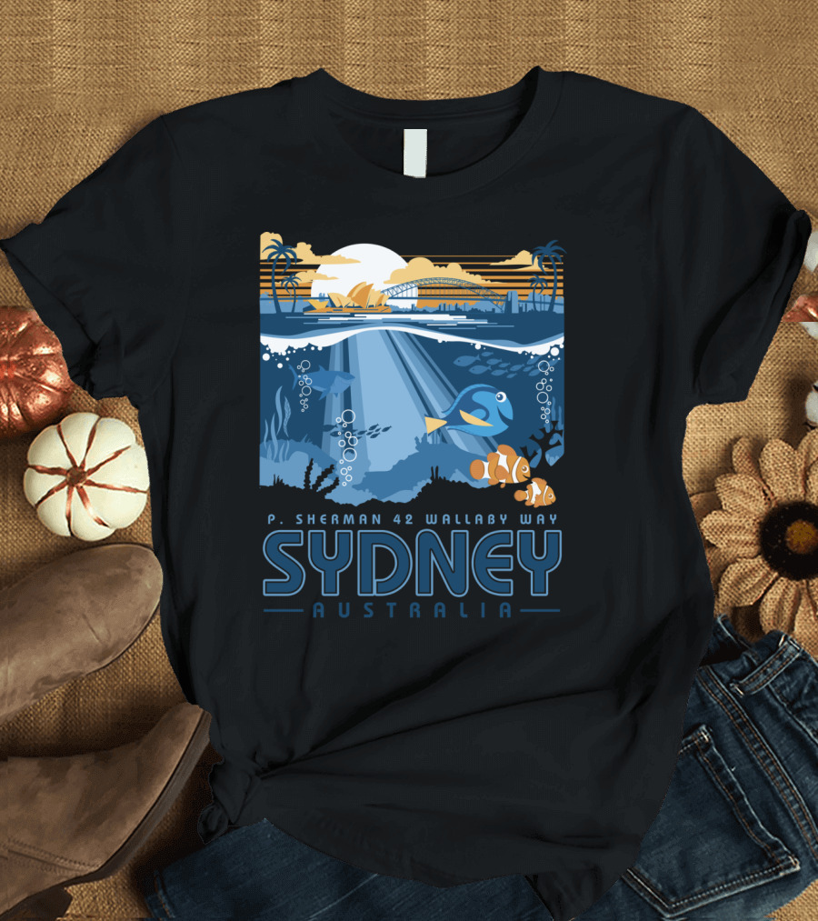 P. Sherman 42 Wallaby Way Sydney Australia Disney Pixar Finding Nemo Ocean Scene T-Shirt