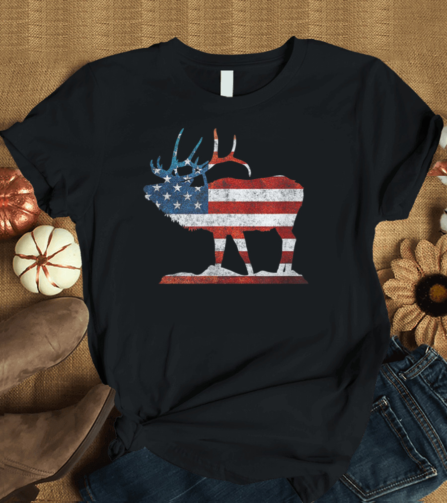 Stars and Stripes American Elk Vintage Hunting T-Shirt