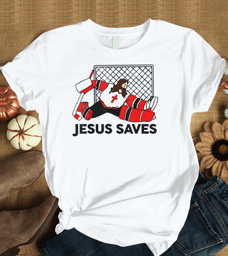 Jesus Saves Funny Hockey Goalie T-Shirt