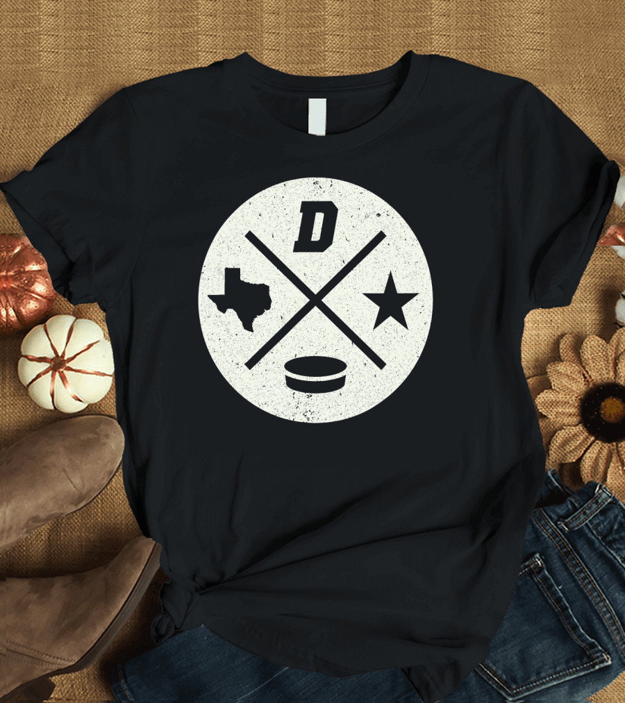 D Texas Star Hockey Puck Retro Style Dallas Ice Hockey T-Shirt