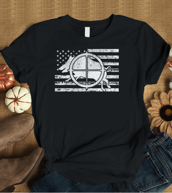 T-Shirt: American Flag Patriotic Hog Hunting with Crosshairs T-Shirt American Flag Patriotic Hog Hunting with Crosshairs T-Shirt