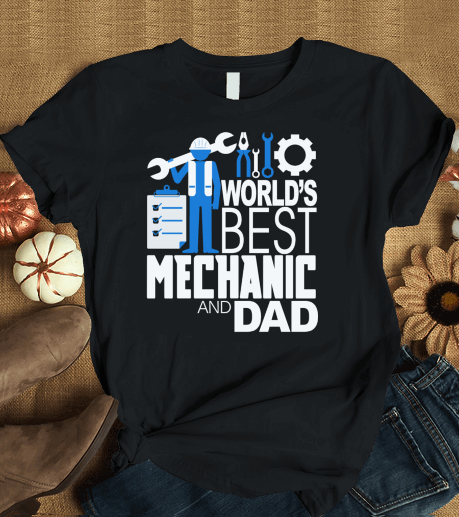 World's Best Mechanic and Dad Wrench Gear Tools Clipboard T-Shirt