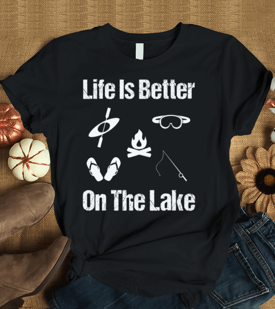 Life Is Better On The Lake Fire Fishing Kayak Snorkel Flip Flops T-Shirt