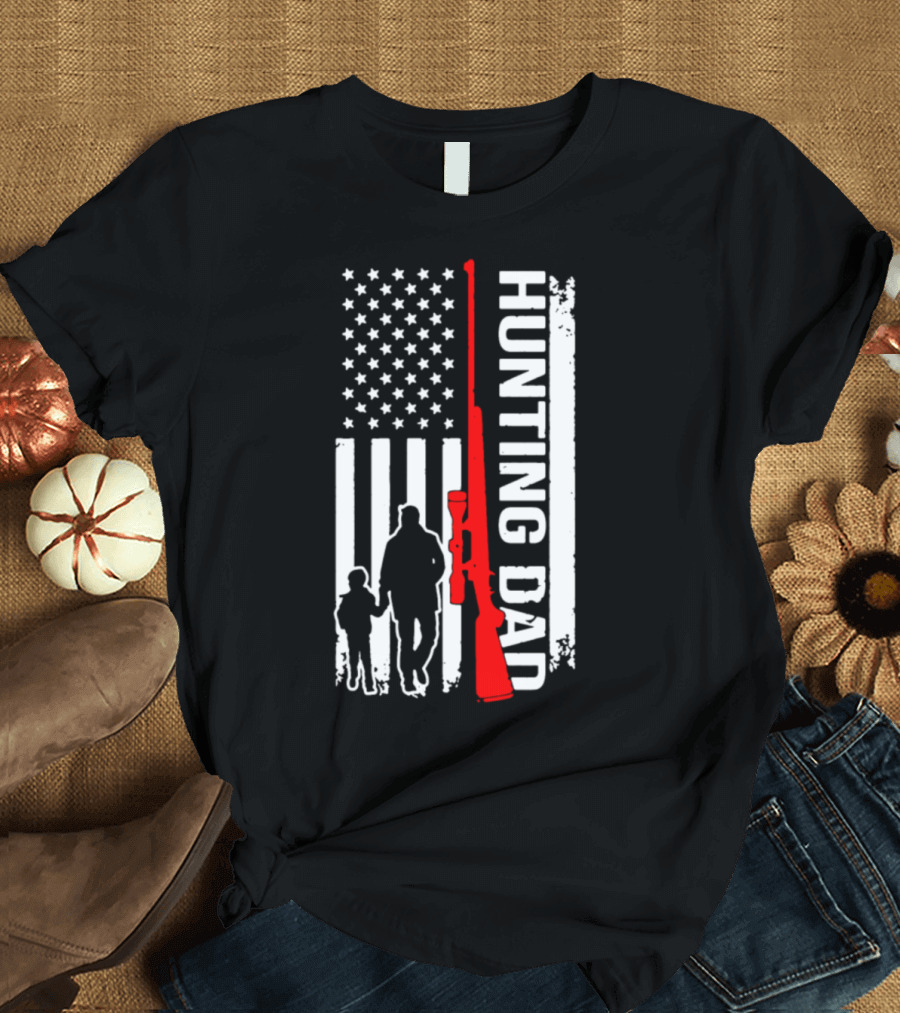 Hunting Dad American Flag Rifle T-Shirt