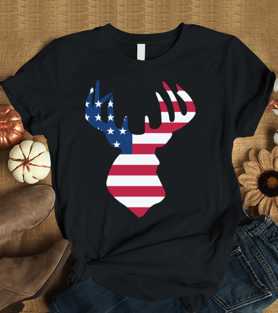 American Flag Deer Head Hunting T-Shirt