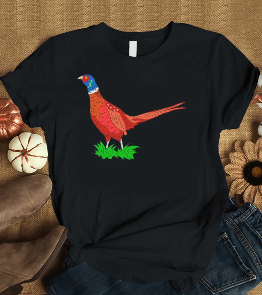 Pheasant Illustration on Grass T-Shirt