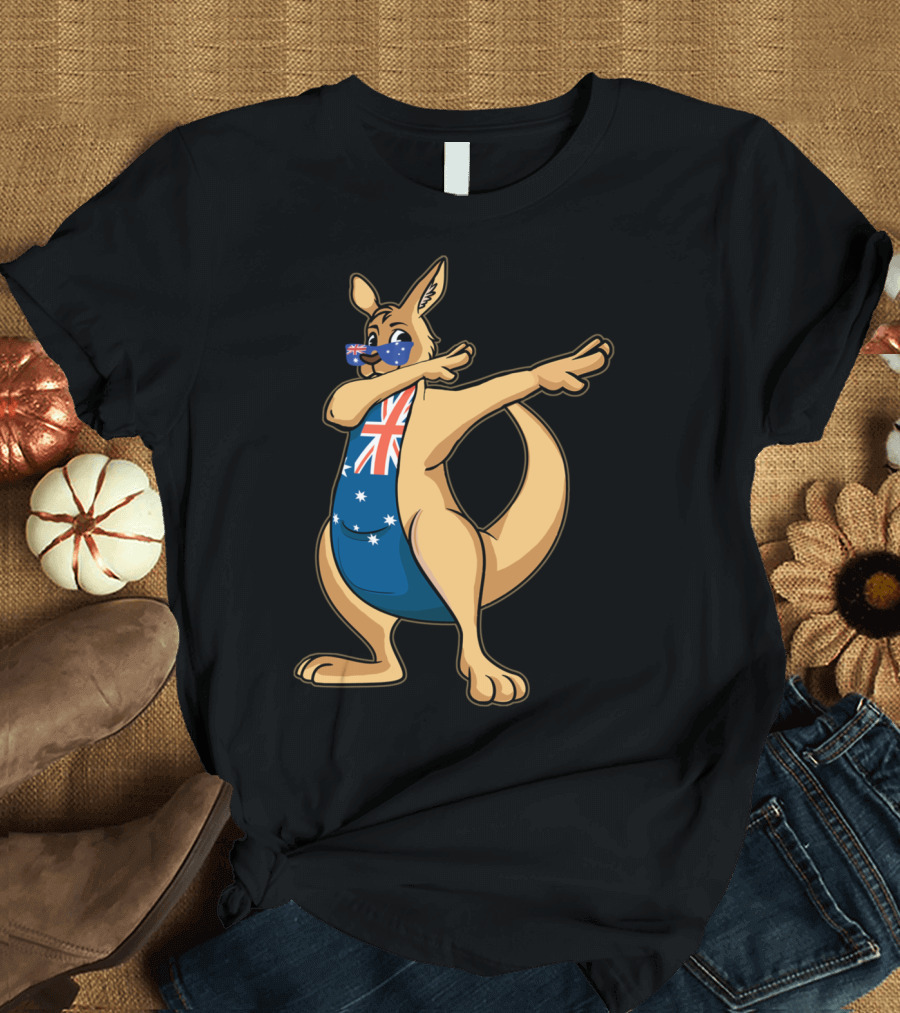 Australia Day Kangaroo Dabbing with Australian Flag Glasses and Suit T-Shirt