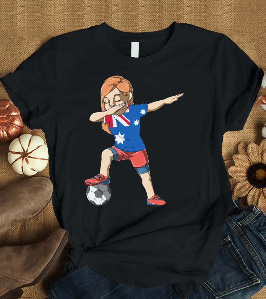 Dabbing Soccer Girl in Australia Flag Jersey with Ball T-Shirt