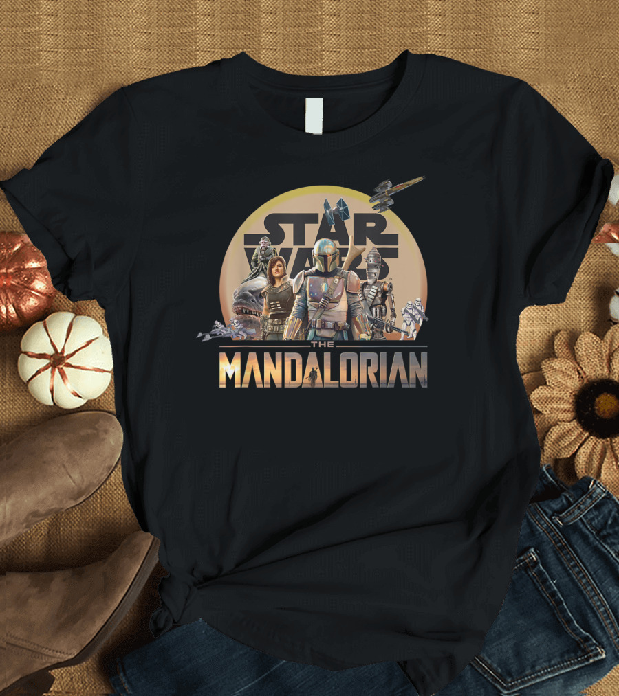 Star Wars The Mandalorian Characters and Spacecraft Mash Up T-Shirt
