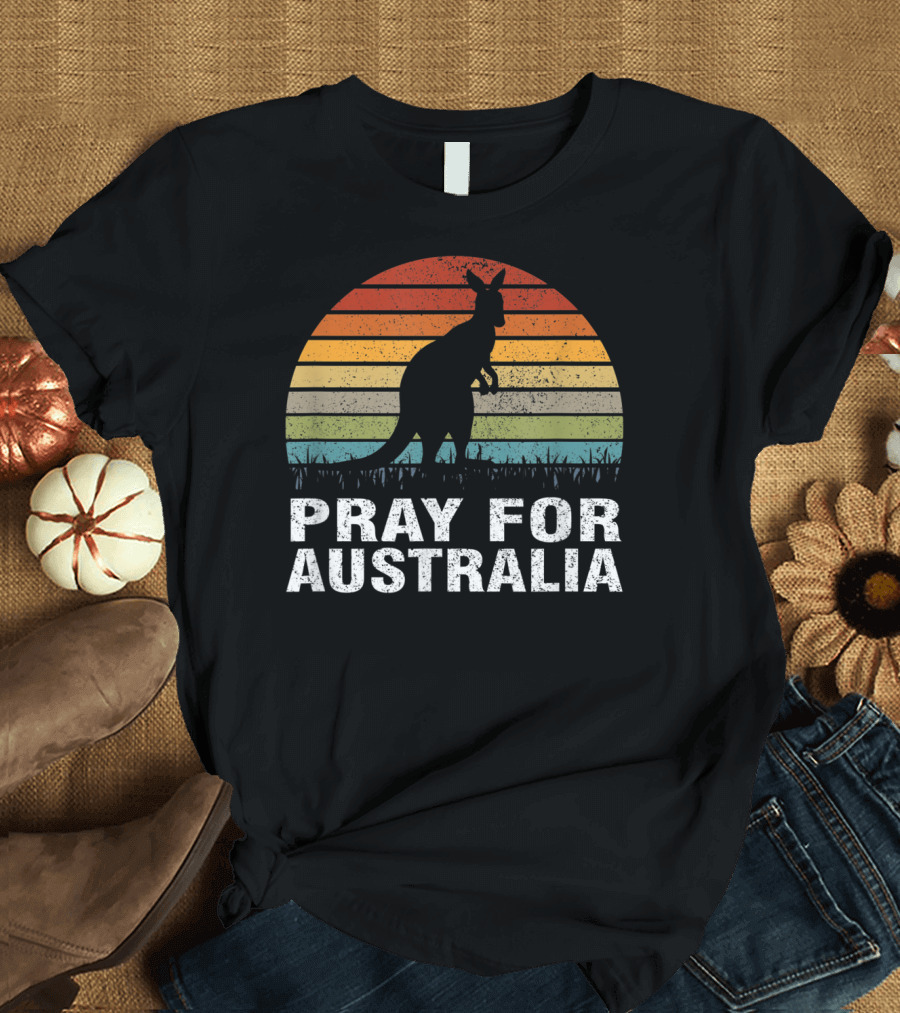 Pray For Australia Retro Sun Kangaroo T-Shirt