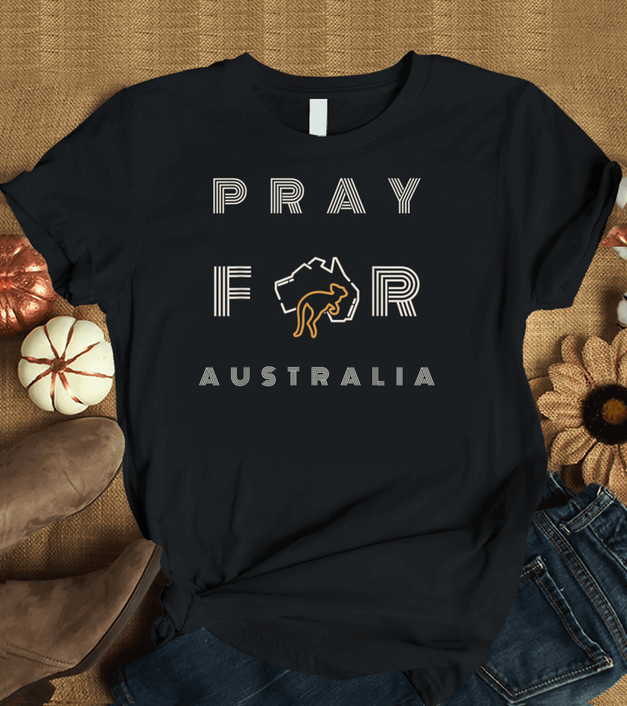 Pray For Australia Animal Rescue Kangaroo Outline Extinction Awareness T-Shirt