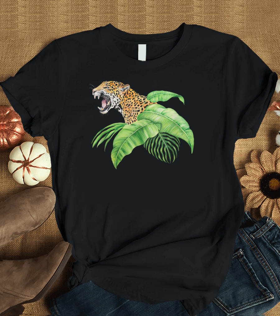 Amazonas Jaguar with Tropical Leaves and Australian Jungle Vibes Animal T-Shirt