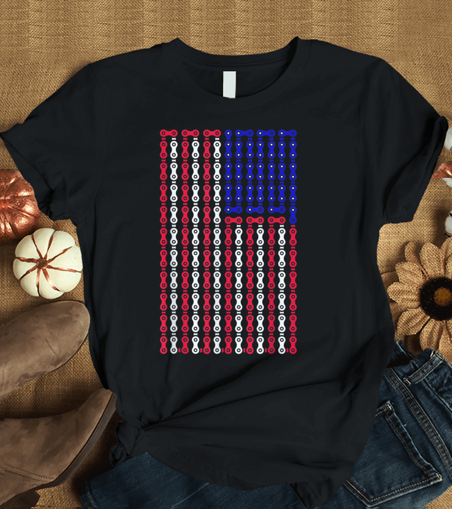 American Flag Bicycle Chain BMX Cyclists T-Shirt