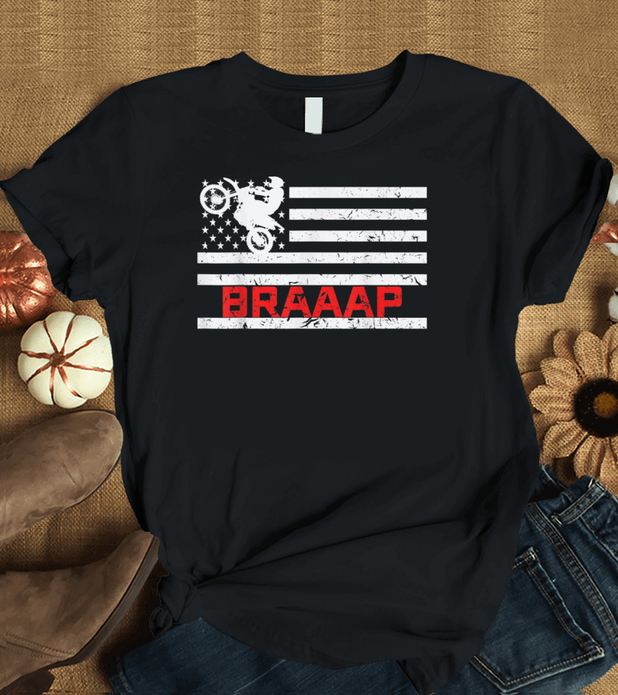 Braaap Motorcycle Rider American Flag Vintage Style USA T-Shirt