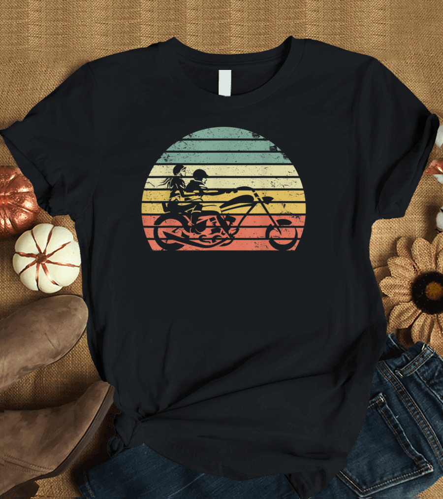 Retro Vintage Biker Chopper Motorcycle Cool Sunset T-Shirt