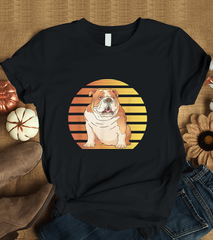 Cute Funny Retro English Bulldog Vintage Stripes Awesome Best T-Shirt