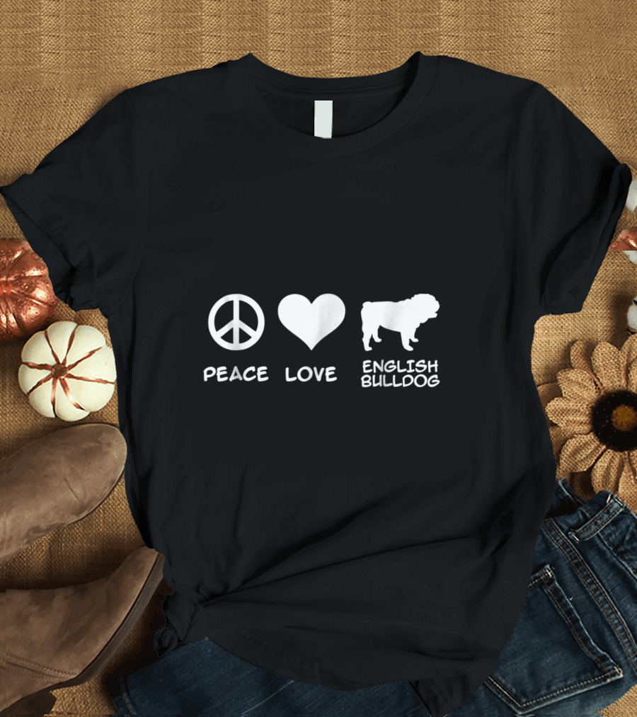 Peace Heart English Bulldog Symbol Emblem T-Shirt