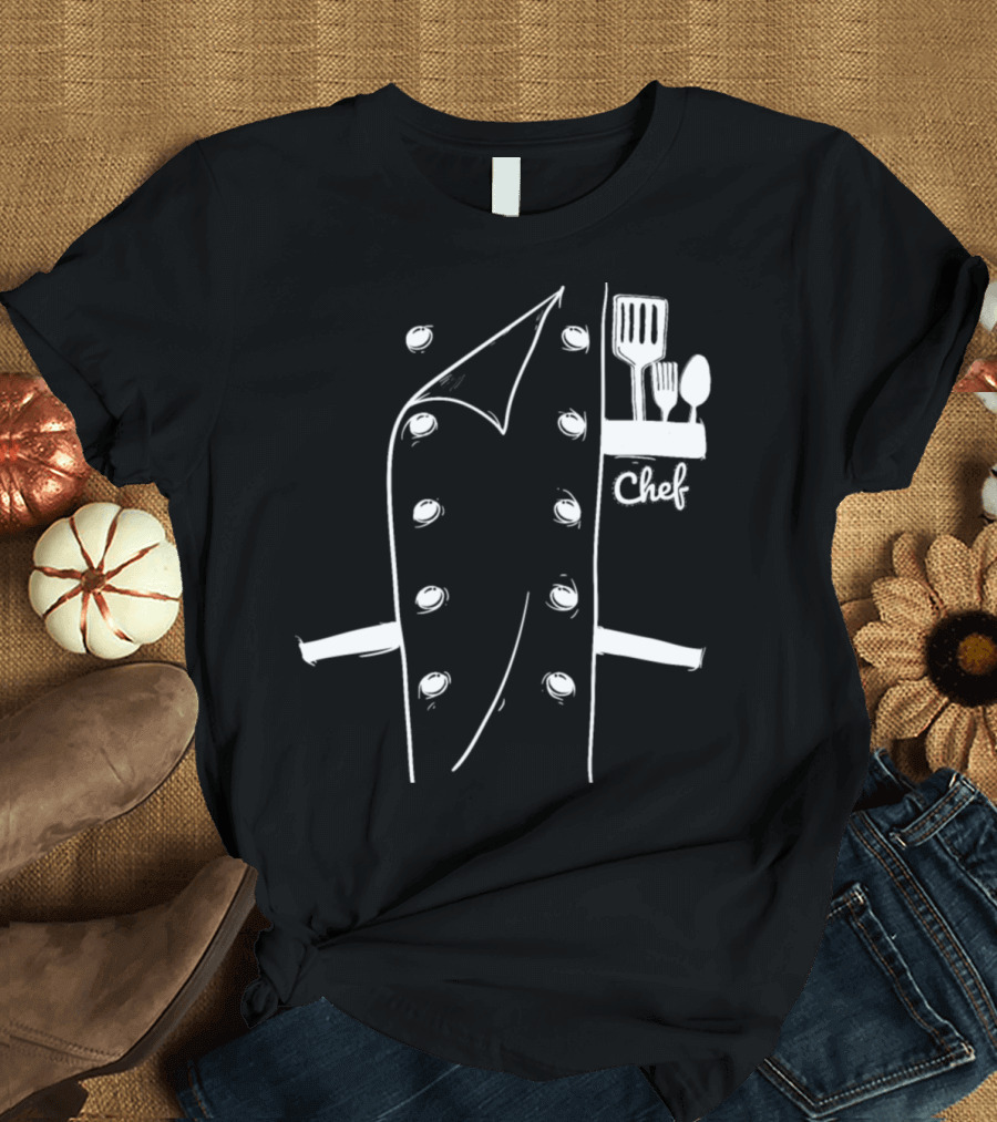 Chef Faux Uniform with Utensils Funny Cook Jacket T-Shirt
