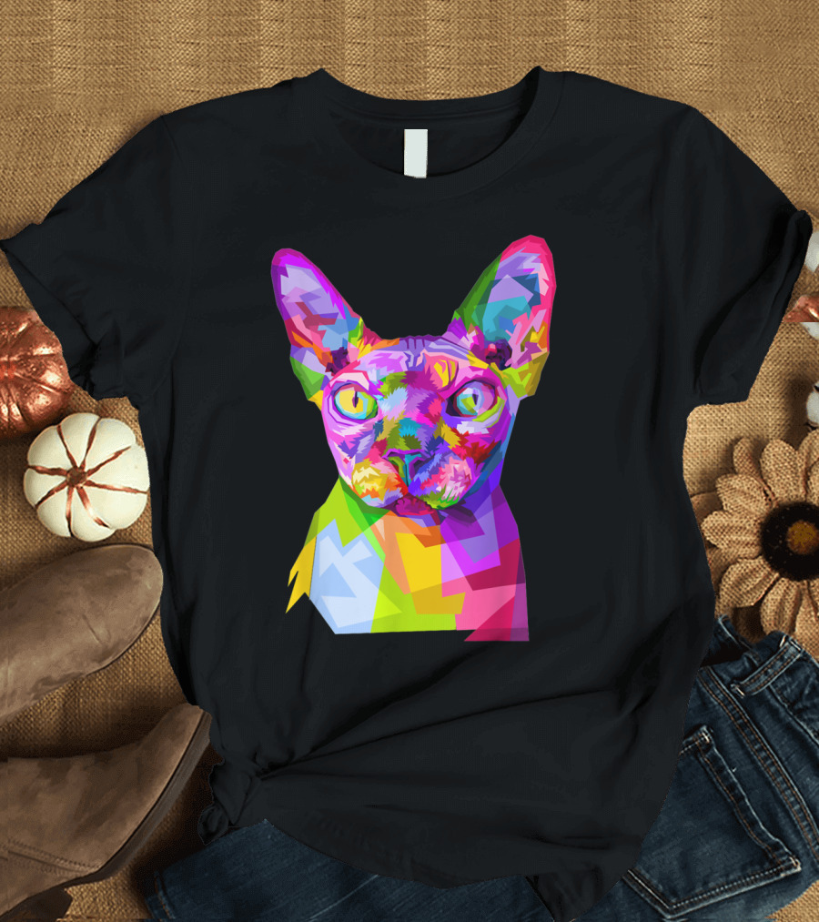 Colorful Sphynx Cat in Vibrant Pop T-Shirt