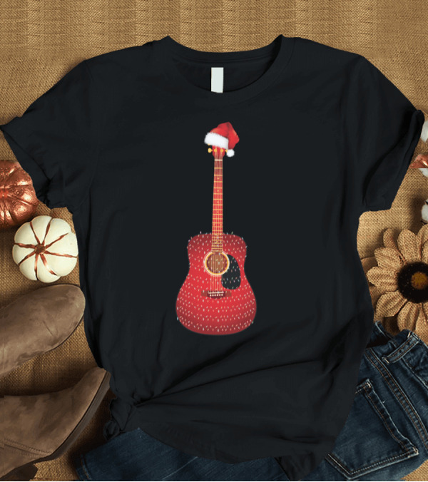 T-Shirt: Christmas Acoustic Guitar with Santa Hat T-Shirt Christmas Acoustic Guitar with Santa Hat T-Shirt
