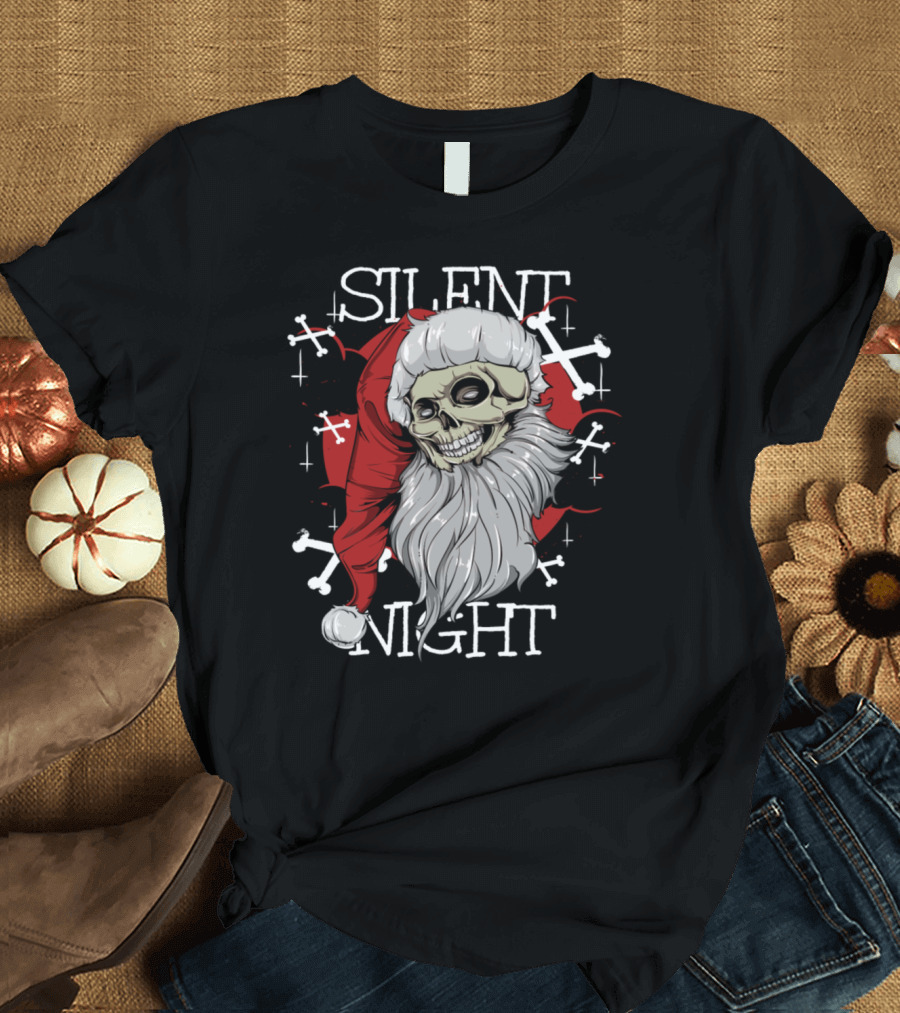 Silent Night Skull Santa with Crossbones T-Shirt