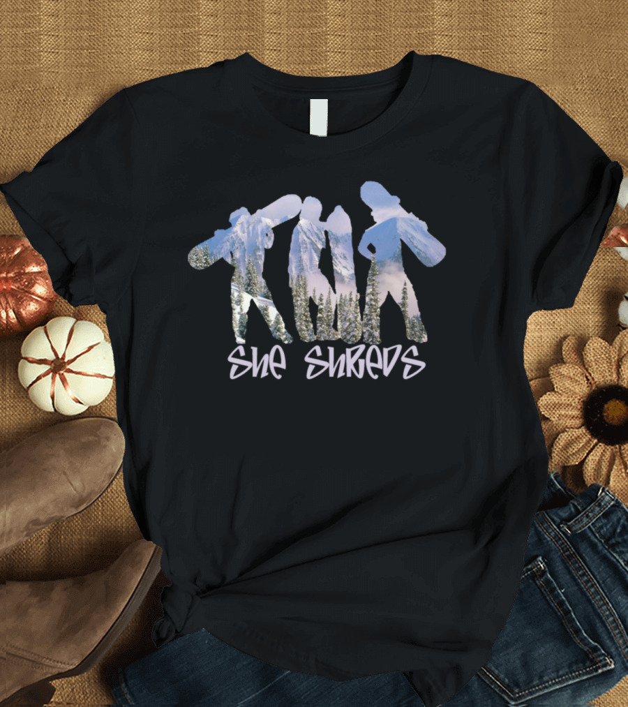 She Shreds Snowboarders Mountain Landscape T-Shirt