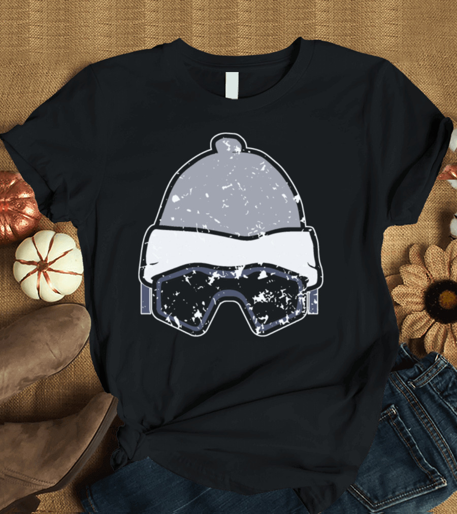 Skier Snowboarder Winter Hat with Distressed Goggles T-Shirt