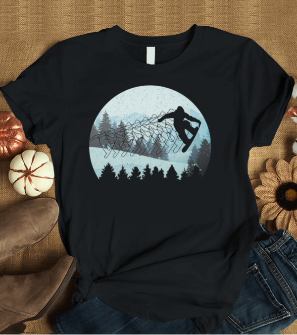 T-Shirt: Snowboarding Silhouette in Forest Winter Adventure T-Shirt Snowboarding Silhouette in Forest Winter Adventure T-Shirt