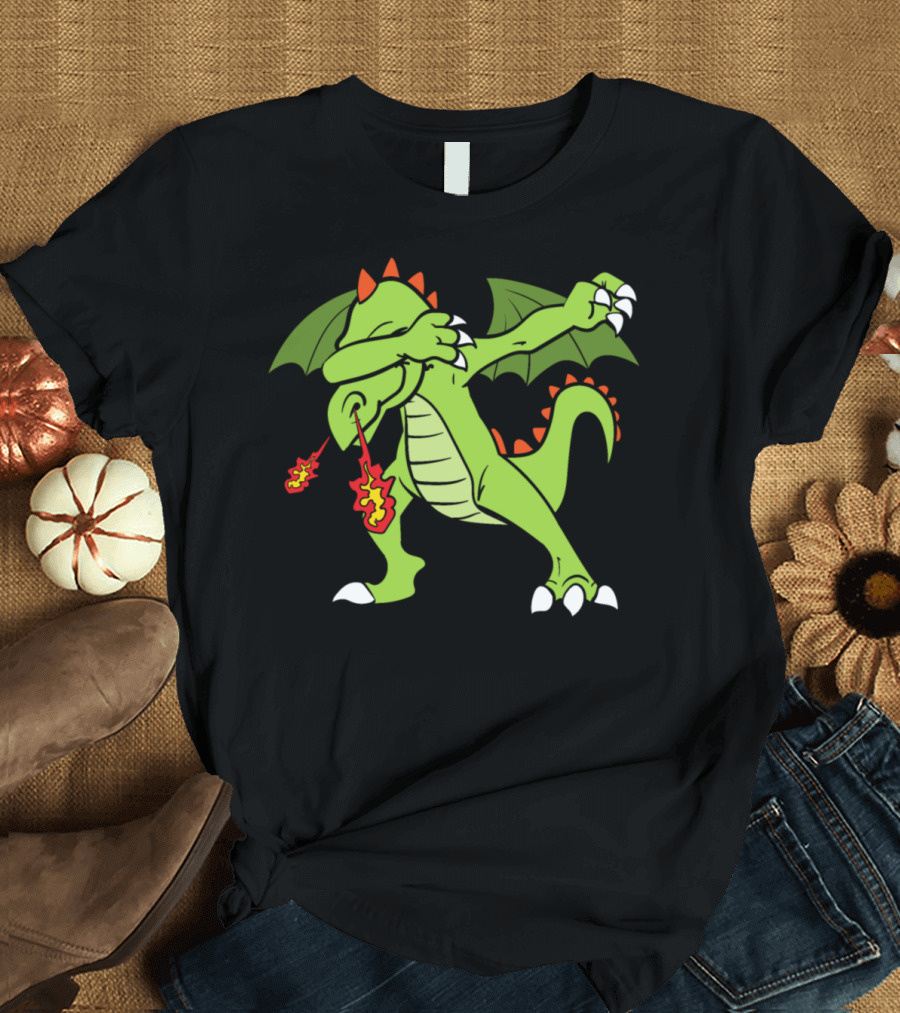 Dabbing Dab Dragon Breathing Fire with Wings and Claws T-Shirt