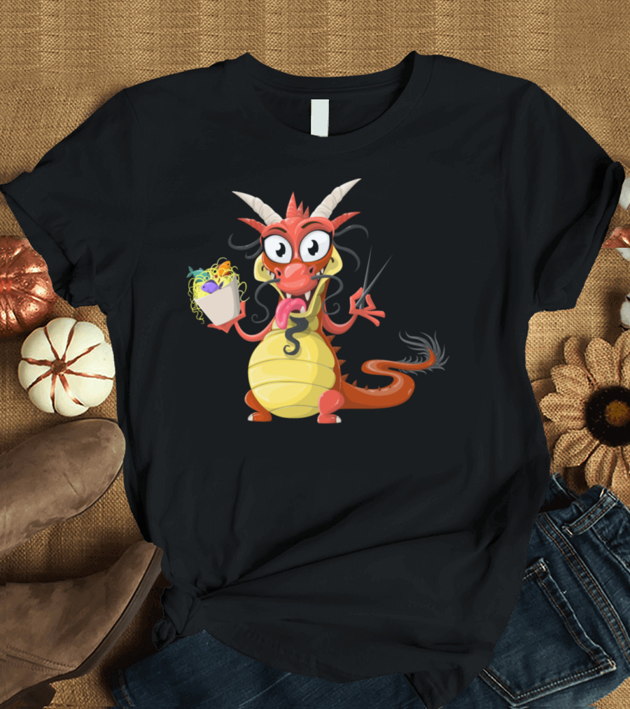 Dragon Drache Monster Eating Noodles T-Shirt
