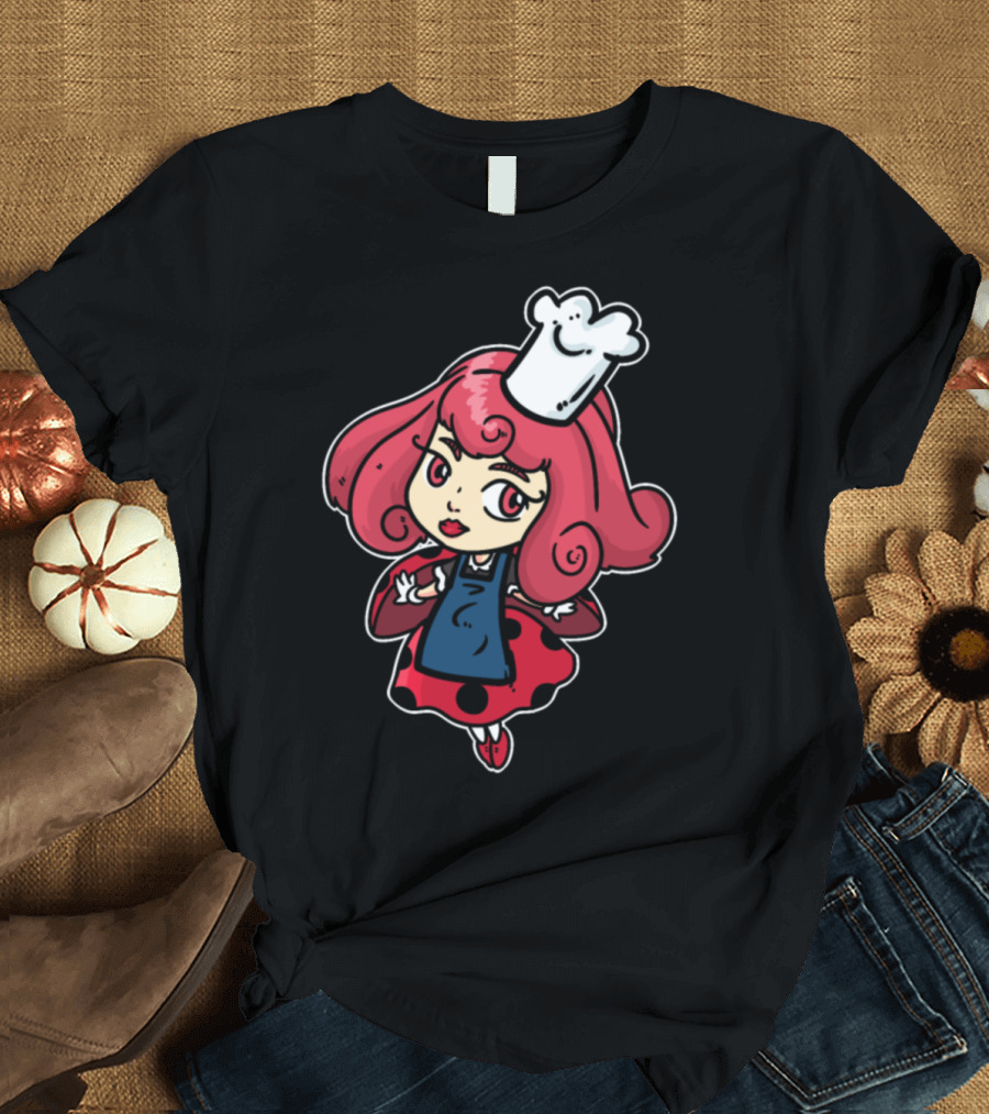 Baker Bread Bread Rolls Confectioner Cartoon Chef with Pink Hair and Chef Hat T-Shirt