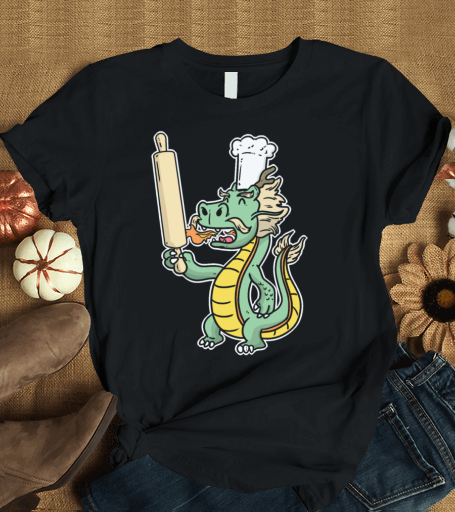 Dragon Chef Rolling Pin Bakery Confectioner Baker Rolls Bread T-Shirt