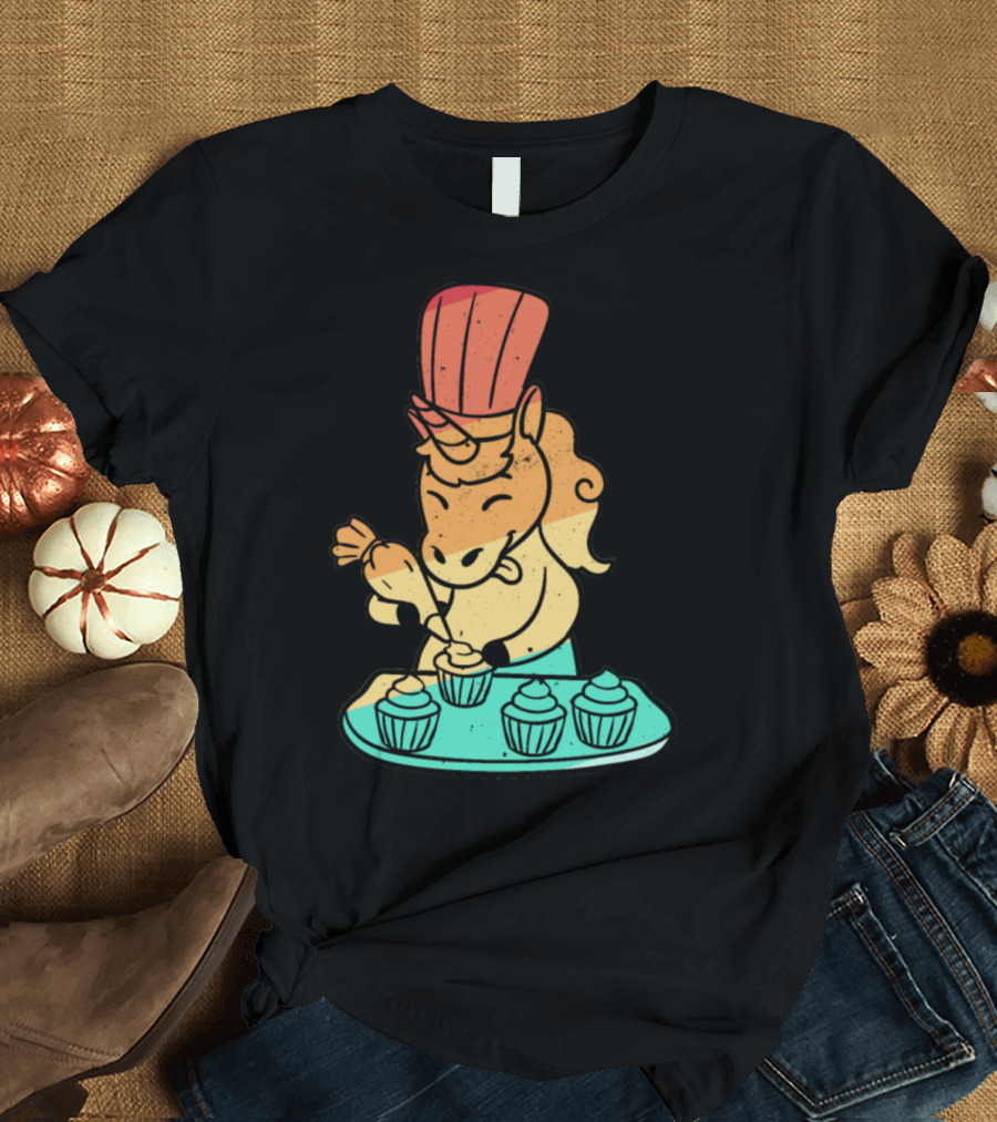 Unicorn Baker Cake Baking Retrogmima Chef Cupcakes T-Shirt