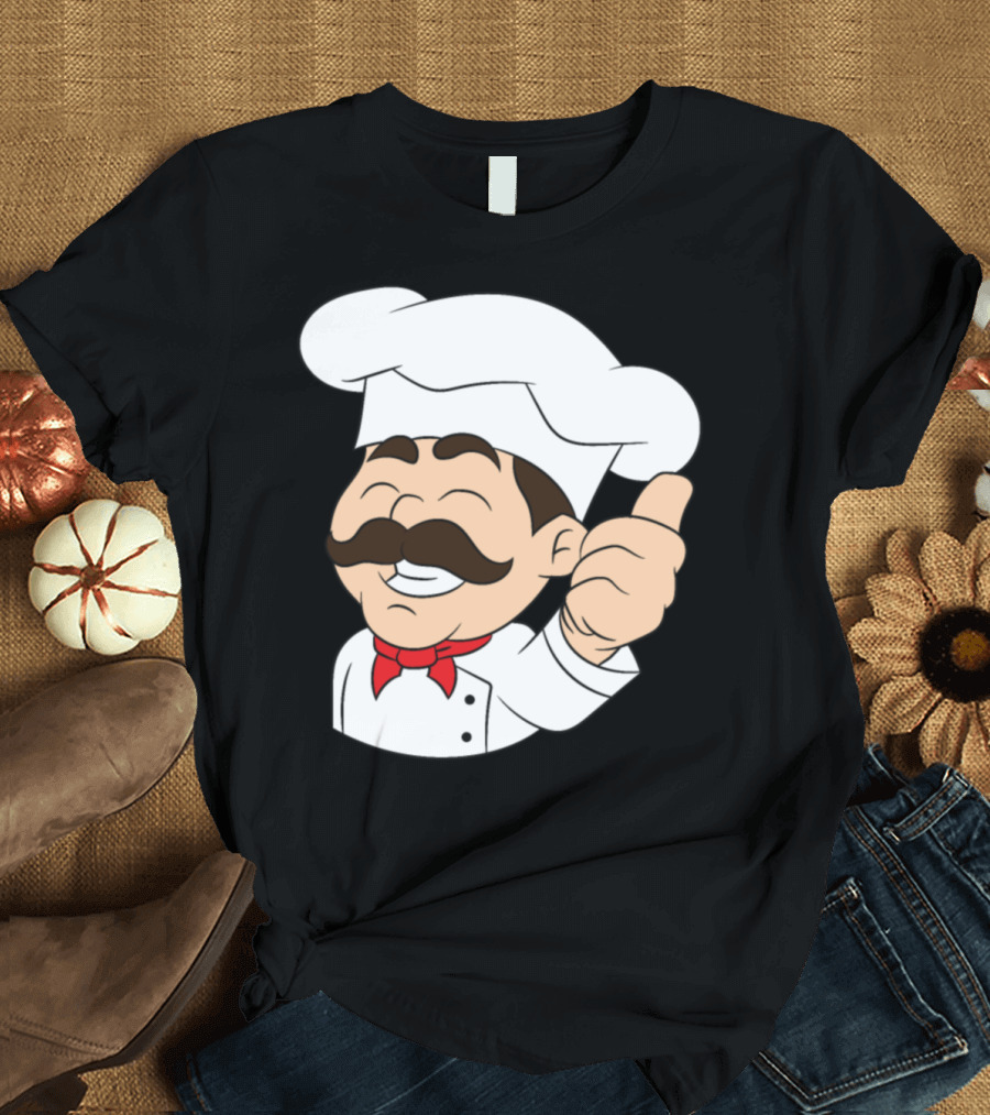 Chef Chef Pizza Maker Baker Thumbs Up Chef Hat Mustache Red Scarf T-Shirt