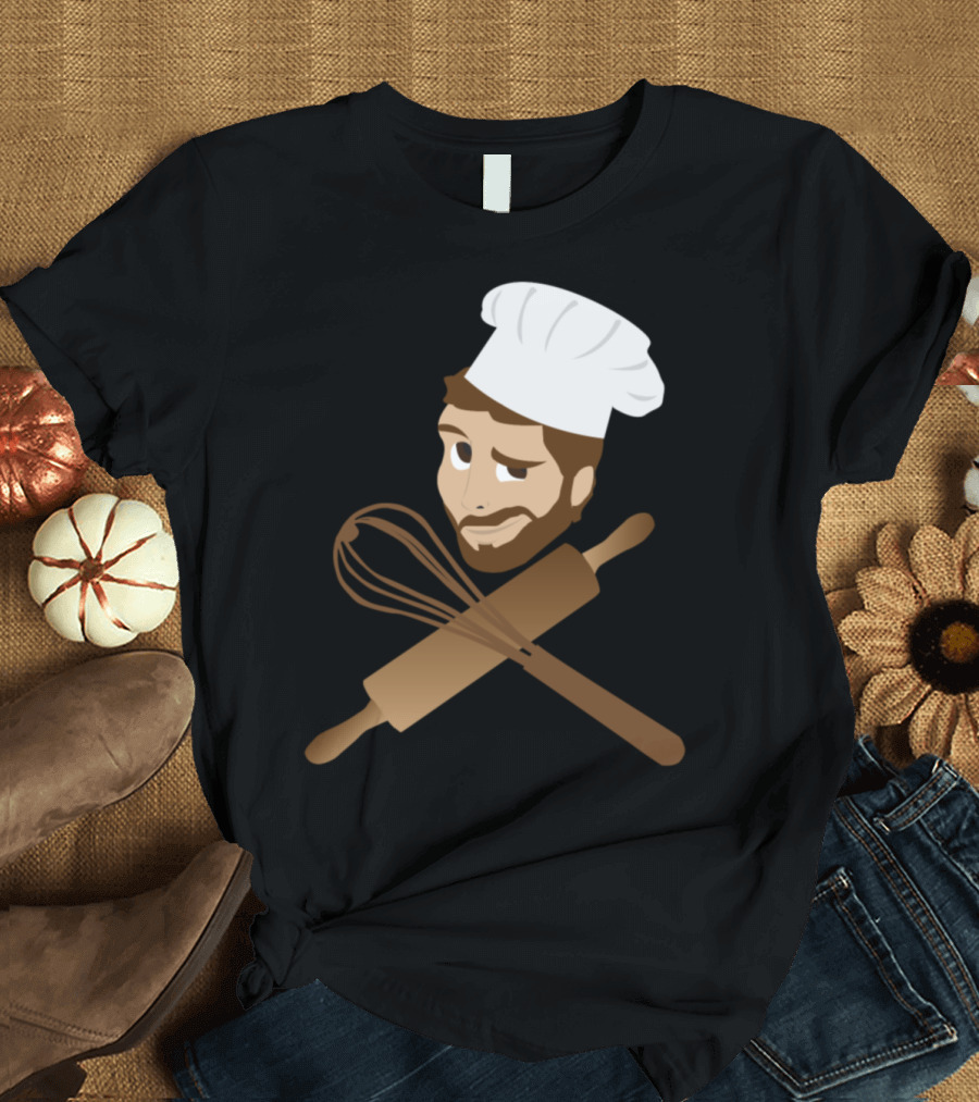 I Love Baking Funny Baker with Chef Hat Whisk and Rolling Pin T-Shirt