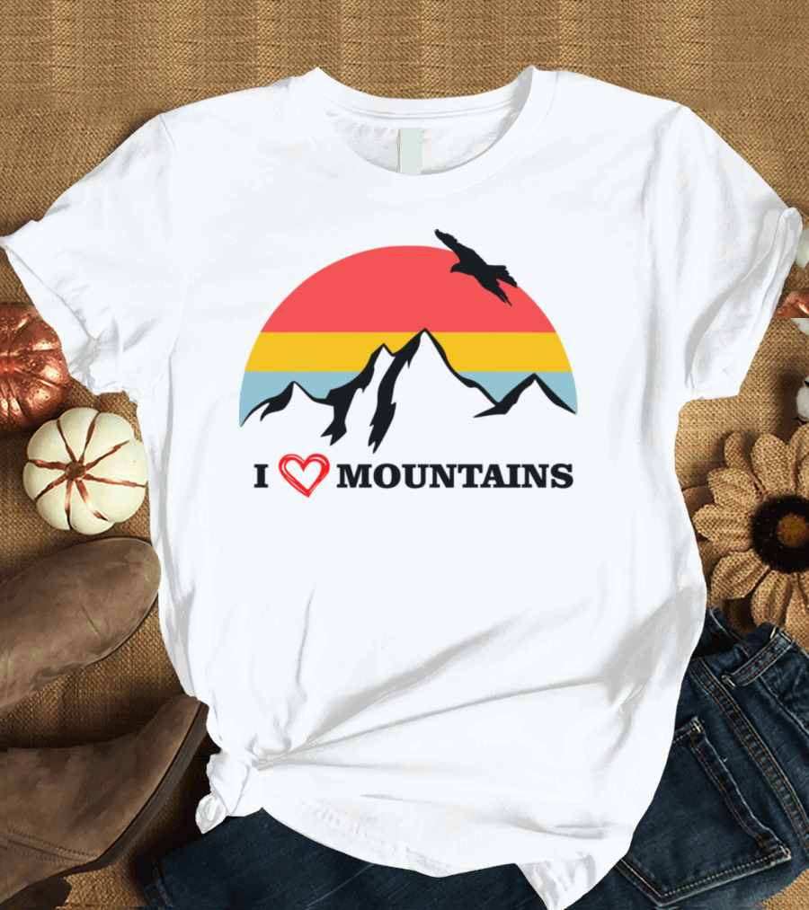 I Love Mountains with Sunset Panorama and Eagle T-Shirt