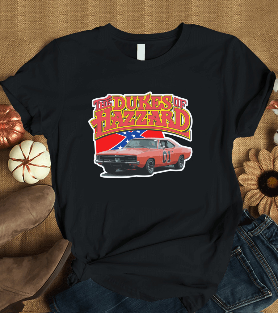 The Dukes of Hazzard General Lee Car with Confederate Flag T-Shirt