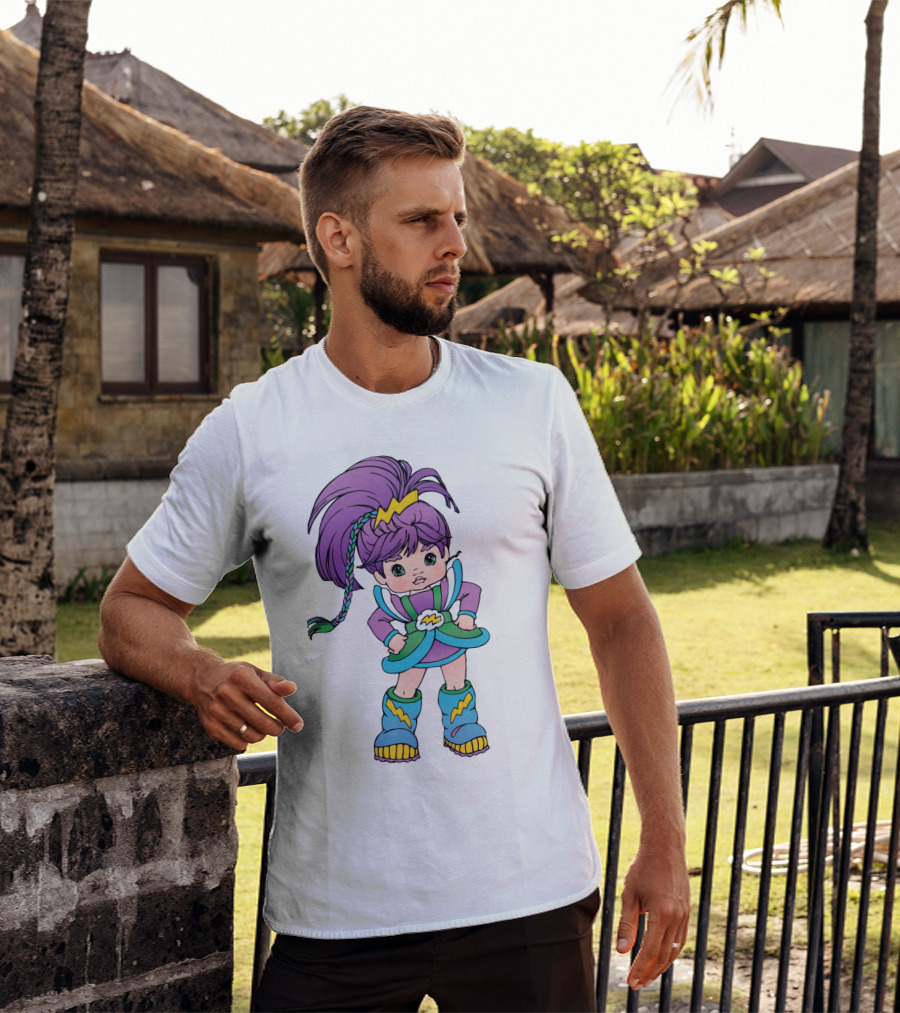 Rainbow Brite Stormy Character With Purple Hair And Lightning Bolt T-Shirt