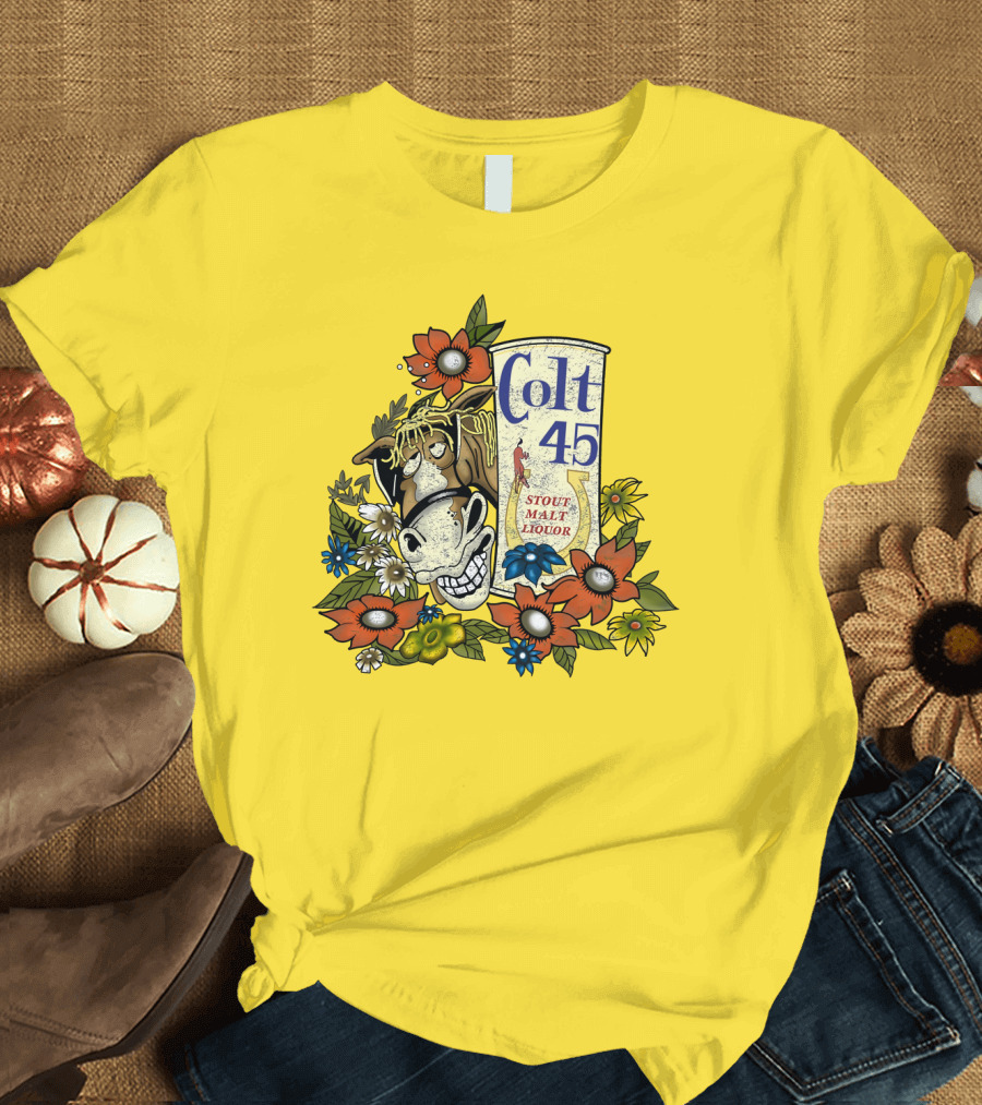 Colt 45 Stout Malt Liquor Jeff Spicoli Horse Floral T-Shirt