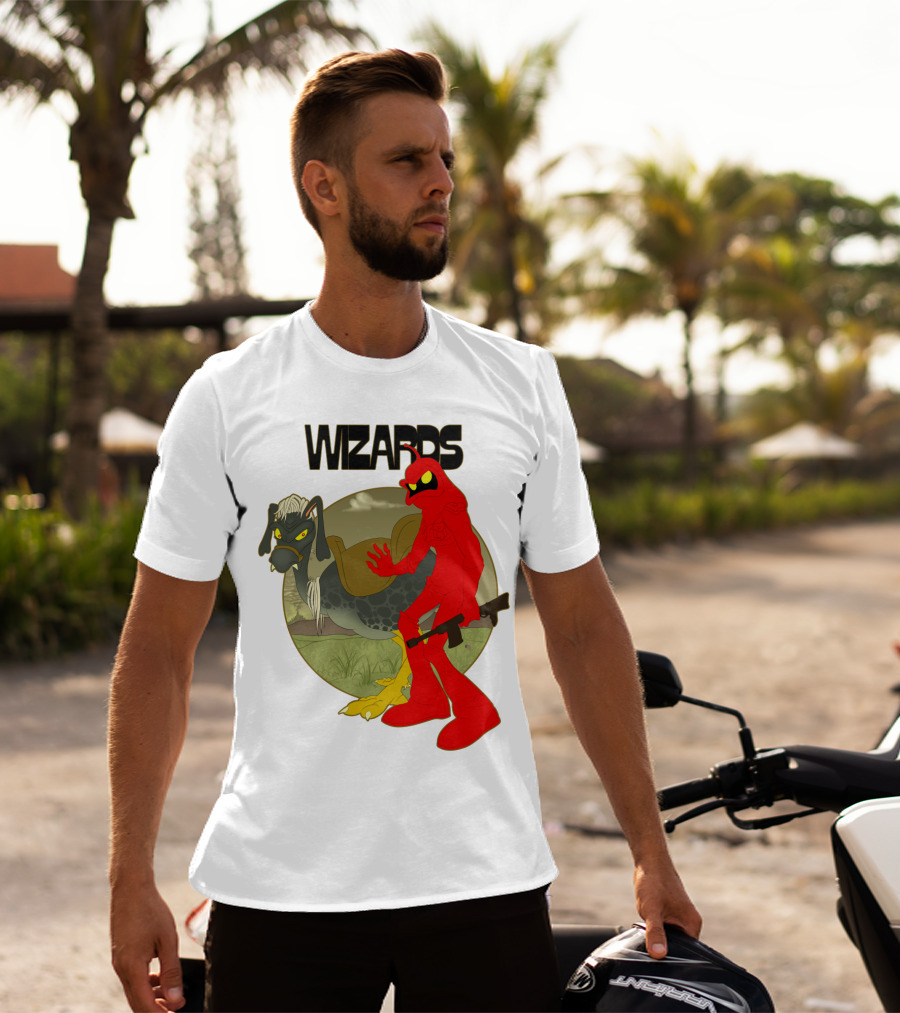 Wizards Animation Character With Red Humanoid And Armed Bird T-Shirt