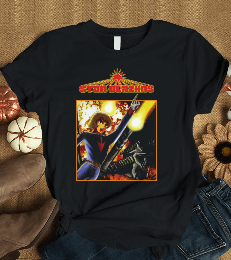 Star Blazers Anime Character In Action Scene With Explosions And Giant Mecha T-Shirt