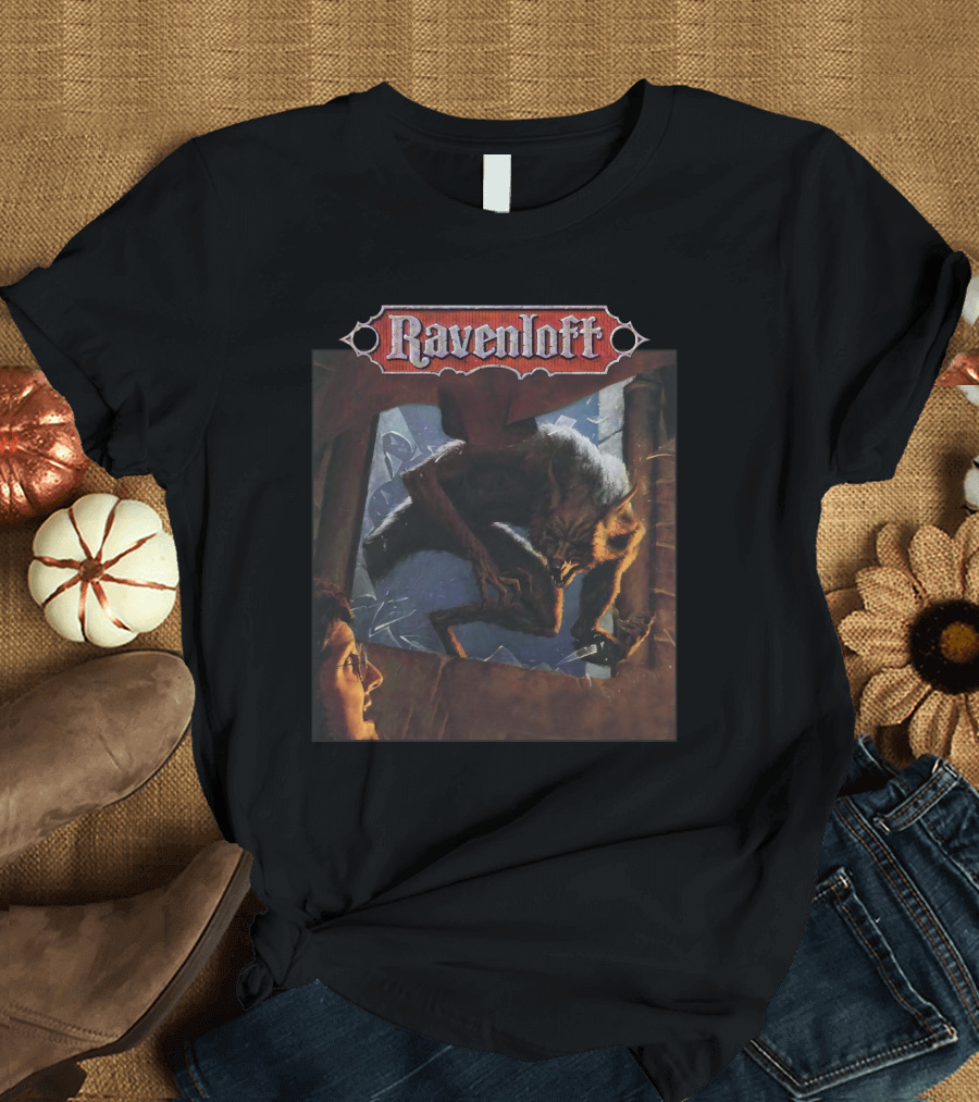 Ravenloft Dark of the Moon Wolf and Person in Broken Window Scene T-Shirt