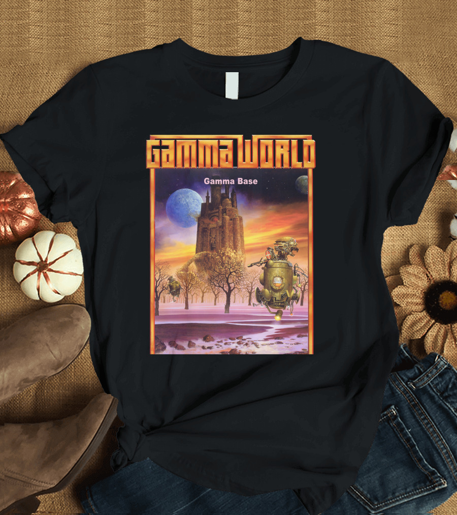 Gamma World Gamma Base Futuristic Castle with Robot on Alien Landscape T-Shirt