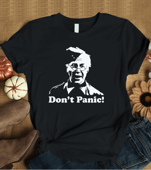 T-Shirt: Dad's Army Don't Panic Classic White Text Vintage Character T-Shirt Dad's Army Don't Panic Classic White Text Vintage Character T-Shirt