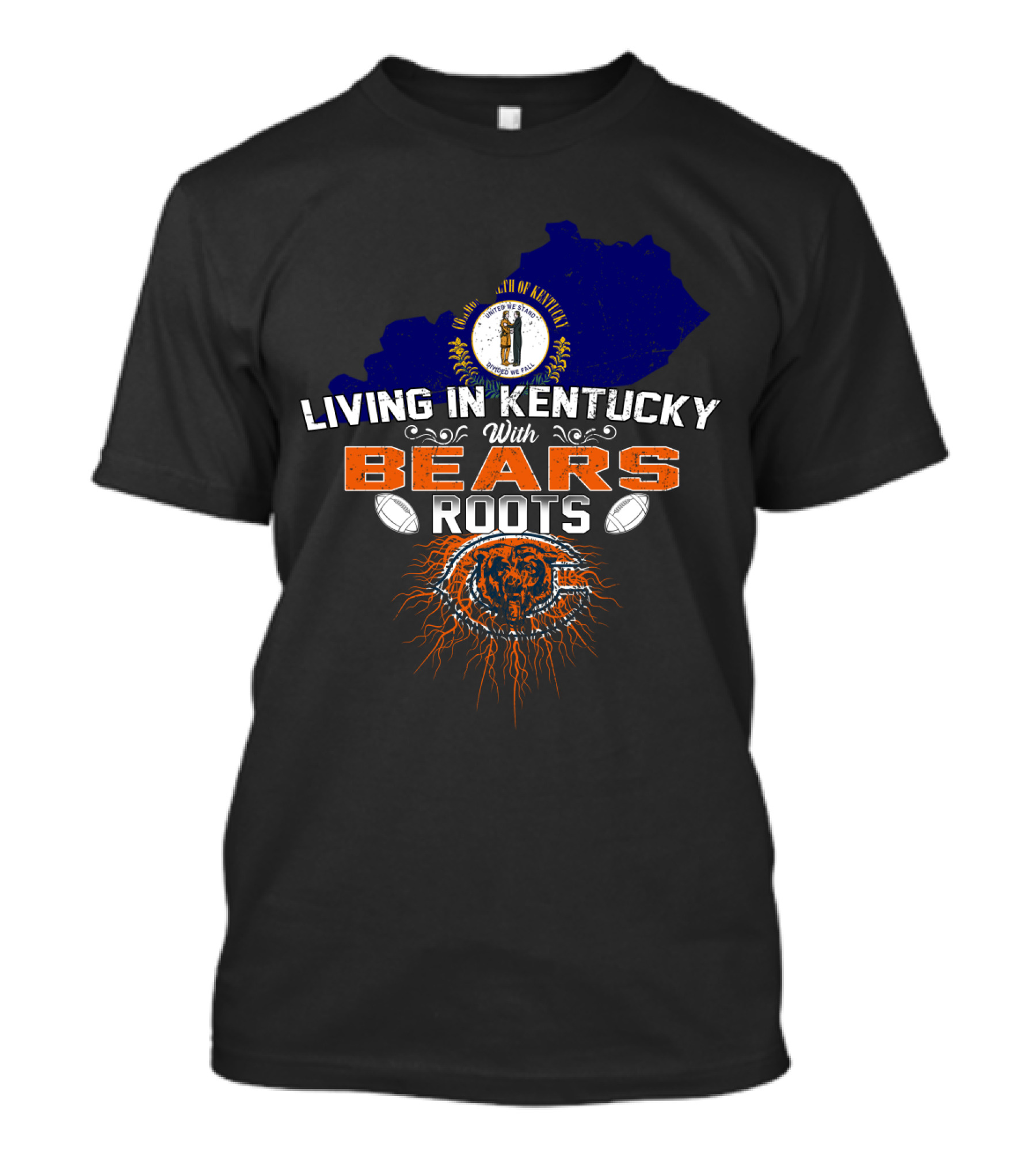 Living In Kentucky With Chicago Bears Roots Football Map Outline T-Shirt