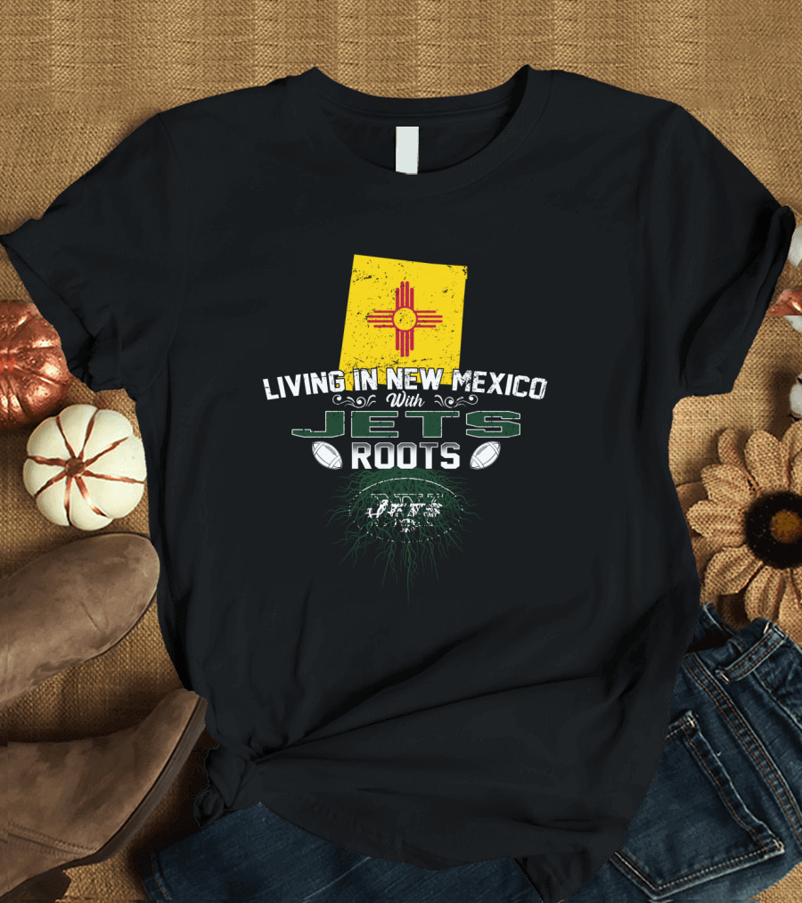 Living In New Mexico With Jets Roots New Mexico Flag Football Helmet T-Shirt