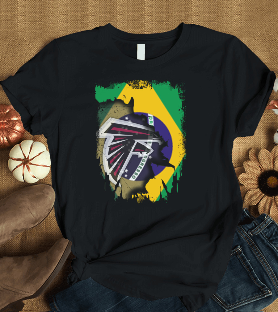 Atlanta Falcons Logo with Brazilian Flag Background T-Shirt
