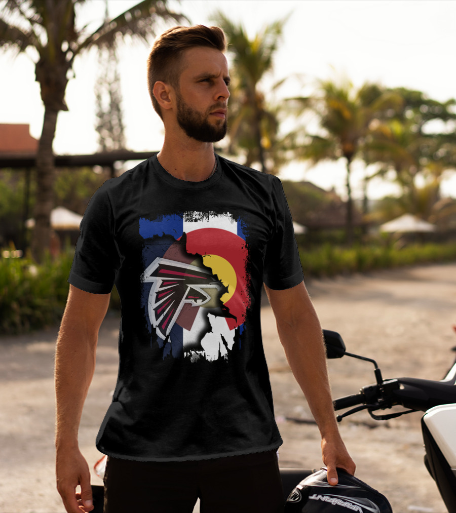 Together Colorado Falcons With State Flag And Atlanta Falcons Logo Fusion T-Shirt