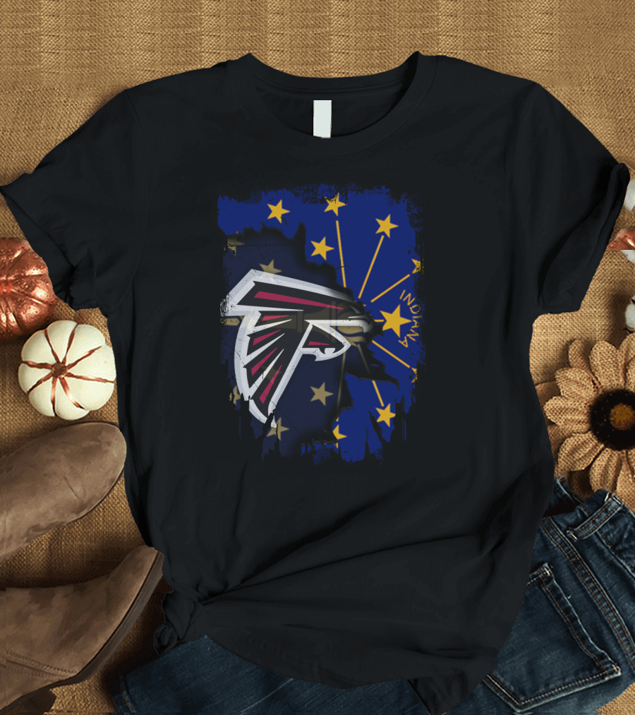 Indiana State Flag with Atlanta Falcons Logo Together T-Shirt